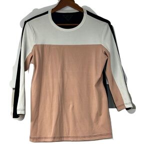 24/7 Woman's sz XL pink white black color block 3/4 sleeve tee spring summer